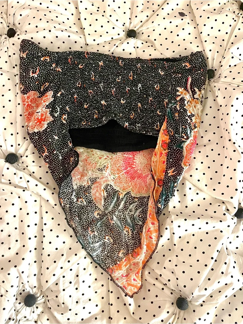Free People Black Floral Bandana Crop Top with Pink & Green Accents